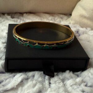 NIB Teal & Black Enamel Bangle - 18K Gold Overlay on Stainless Steel